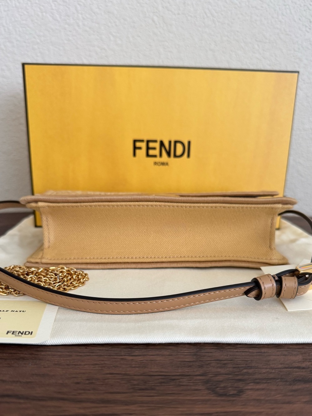 ❌SOLD❌NEW FENDI Raffia Jaquard Baguette Wallet on Chain Two Way Bag - Picture 7 of 8